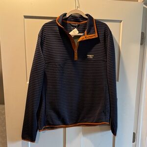 L.L. Bean Men's Dark Blue Zip-Up Sweater with Orange Trim